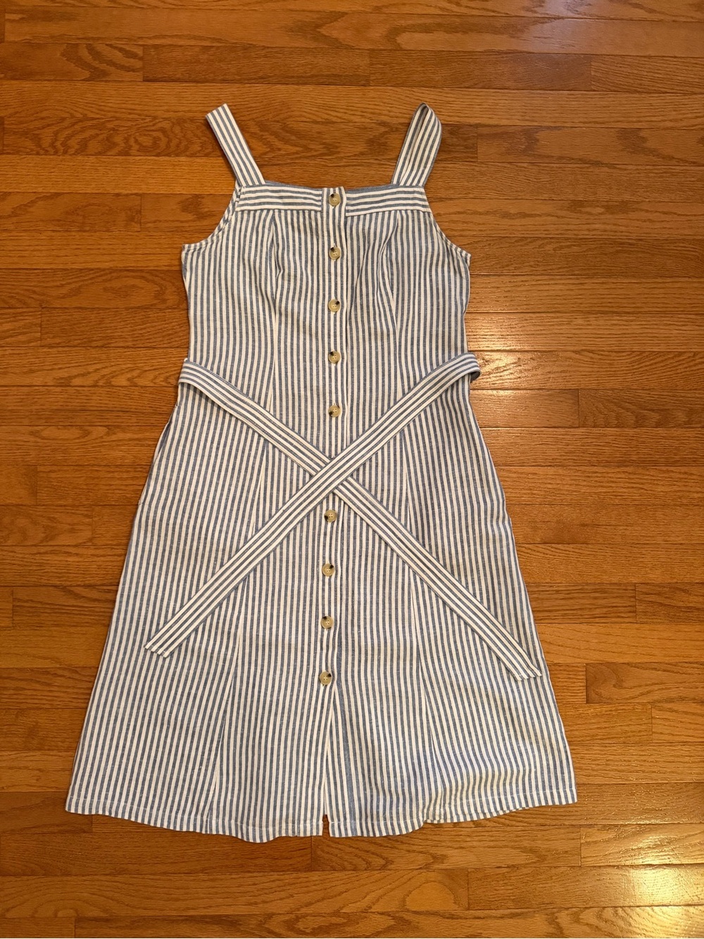 Liz Claiborne Blue and White Striped Midi Shirt Dress Small
